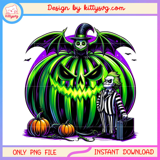 Beetlejuice and spooky big pumpkin png,  pumpkin halloween design png