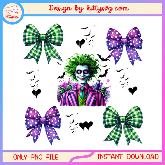 Beetlejuice bow halloween design png, beetlejuice character png, bow png