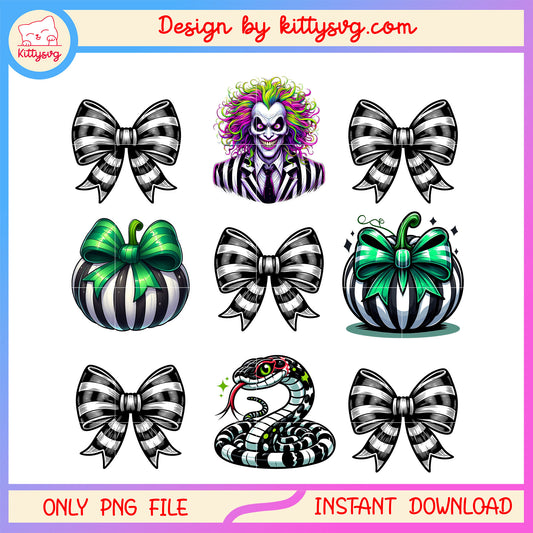 Beetlejuice bow halloween design png, beetlejuice design png, halloween bow png