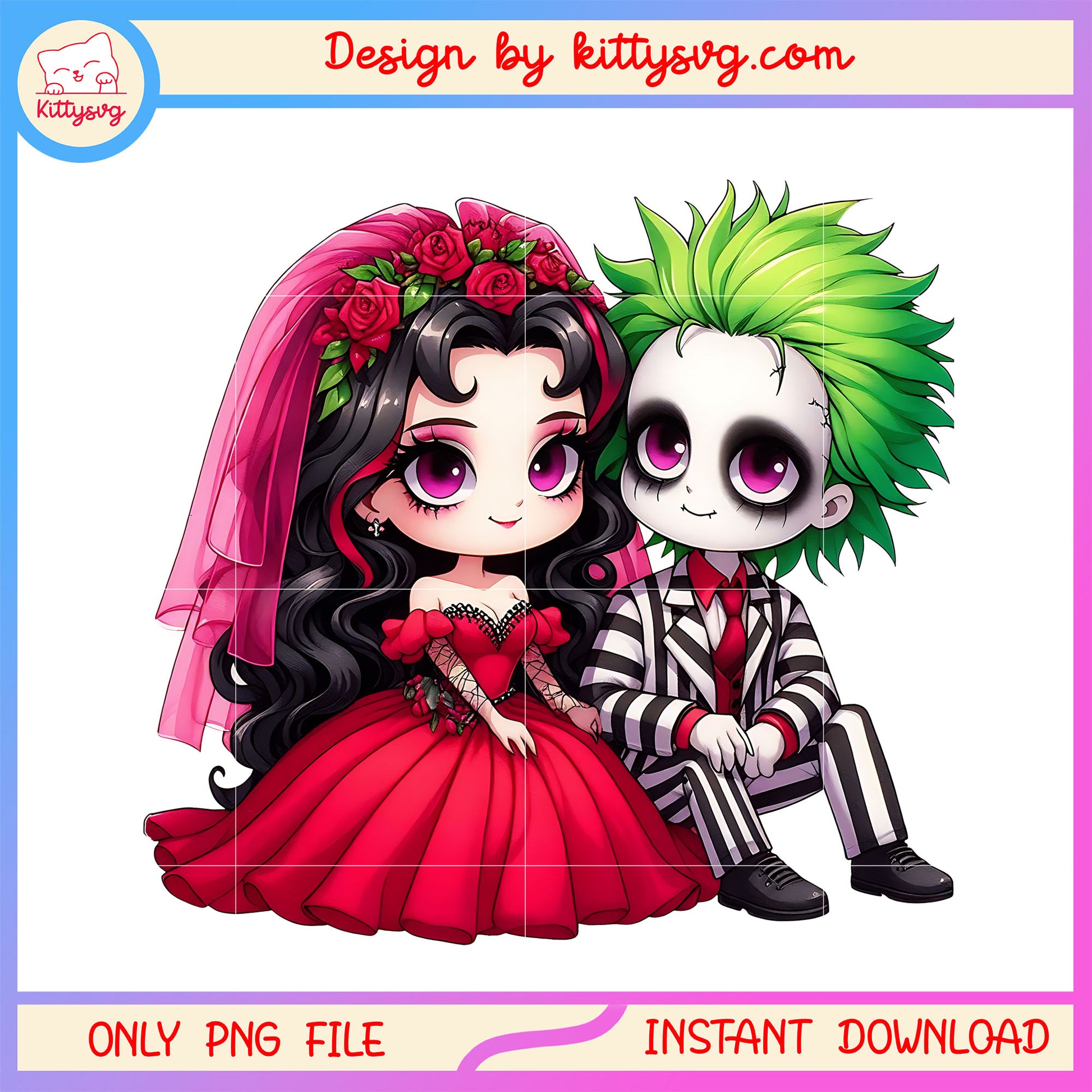 Beetlejuice couple halloween design png, beetlejuice chibi png