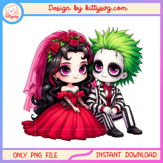 Beetlejuice couple halloween design png, beetlejuice chibi png