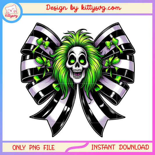 Beetlejuice face bow halloween design png, halloween bow png