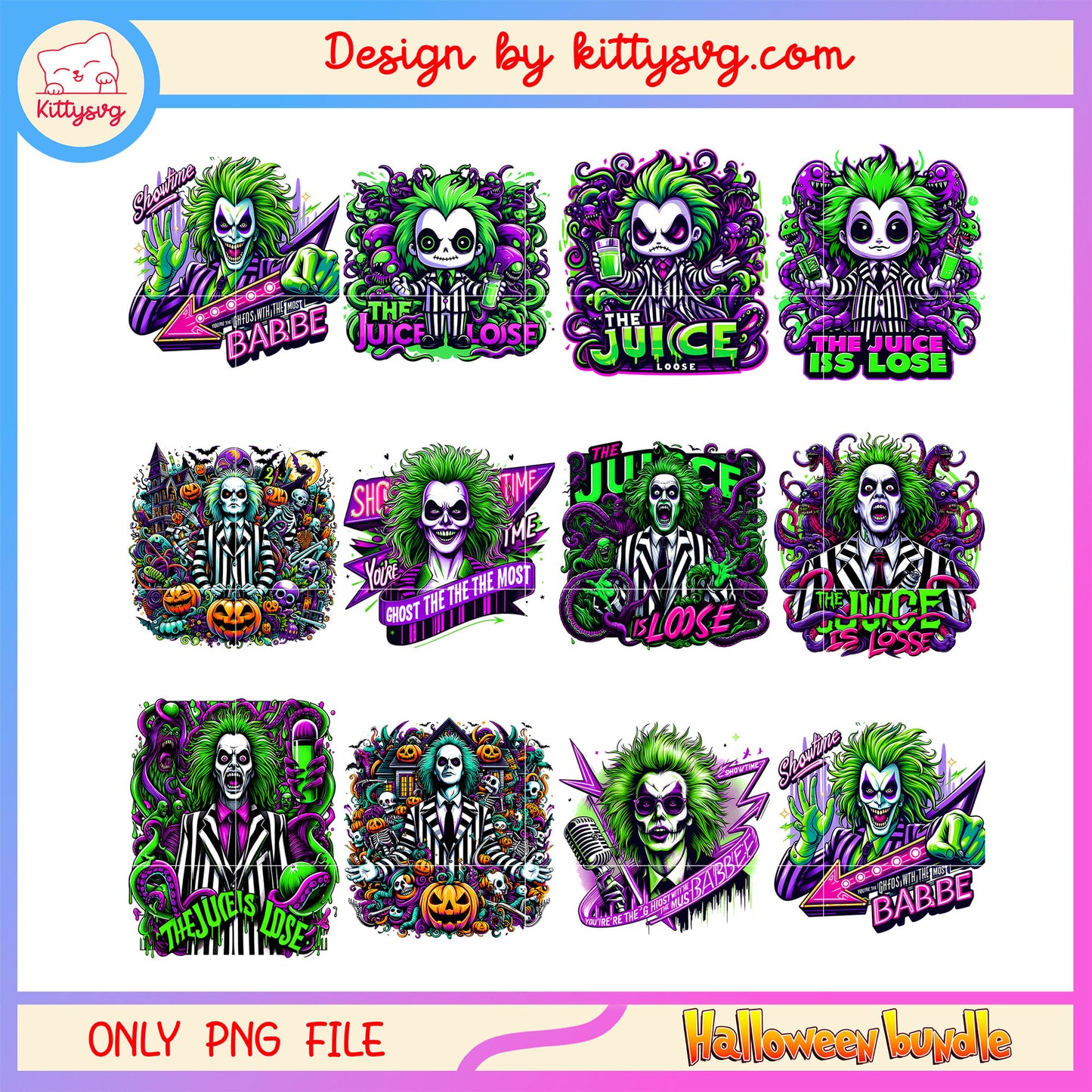 Beetlejuice halloween chibi design bundle png, beetlejuice character png