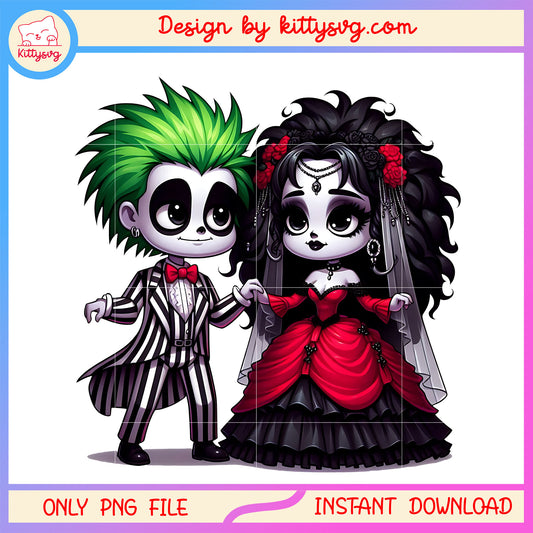 Beetlejuice halloween design png, beetlejuice couple halloween png