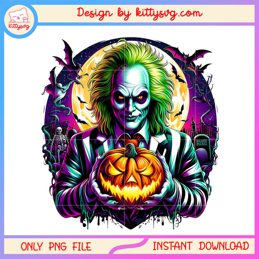 Beetlejuice holding pumpkin halloween png, halloween pumpkin design png