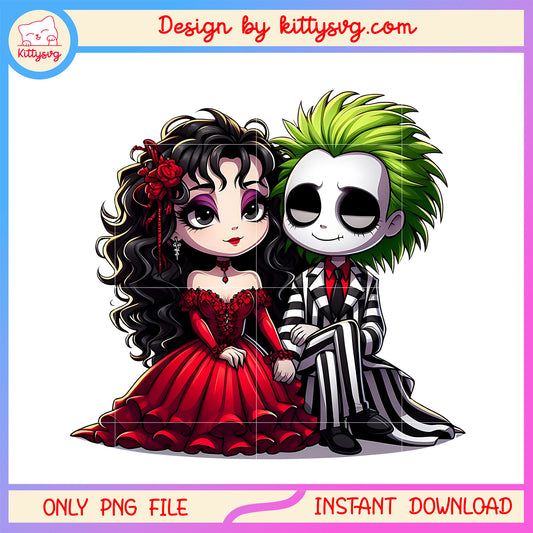Beetlejuice love couple design png, happy halloween png, horror couple