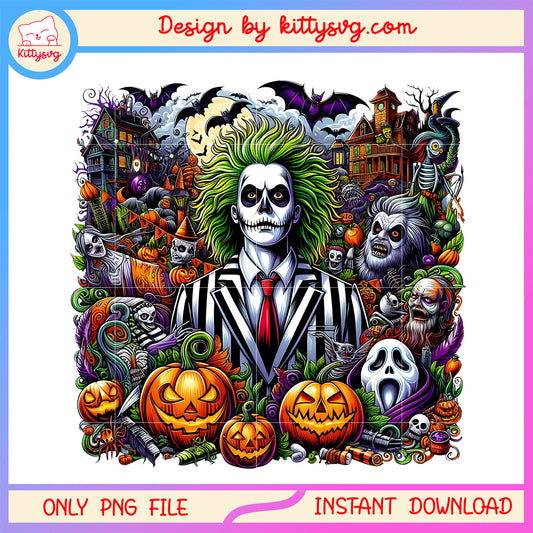 Beetlejuice portrait bat and pumpkin halloween png, halloween crazy png