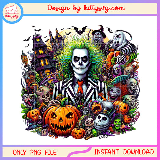 Beetlejuice portrait pumpkin halloween png, horror characters png