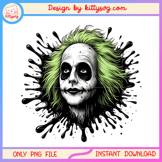 Beetlejuice portrait splatter outline png, beetlejuice face design png