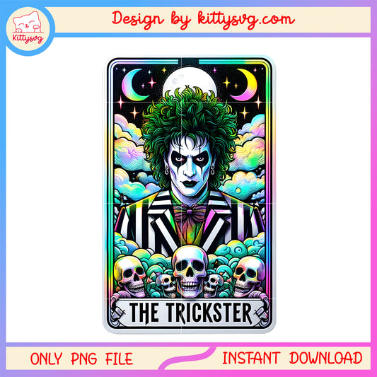 Beetlejuice the trickster tarot card design png, tarot card design png