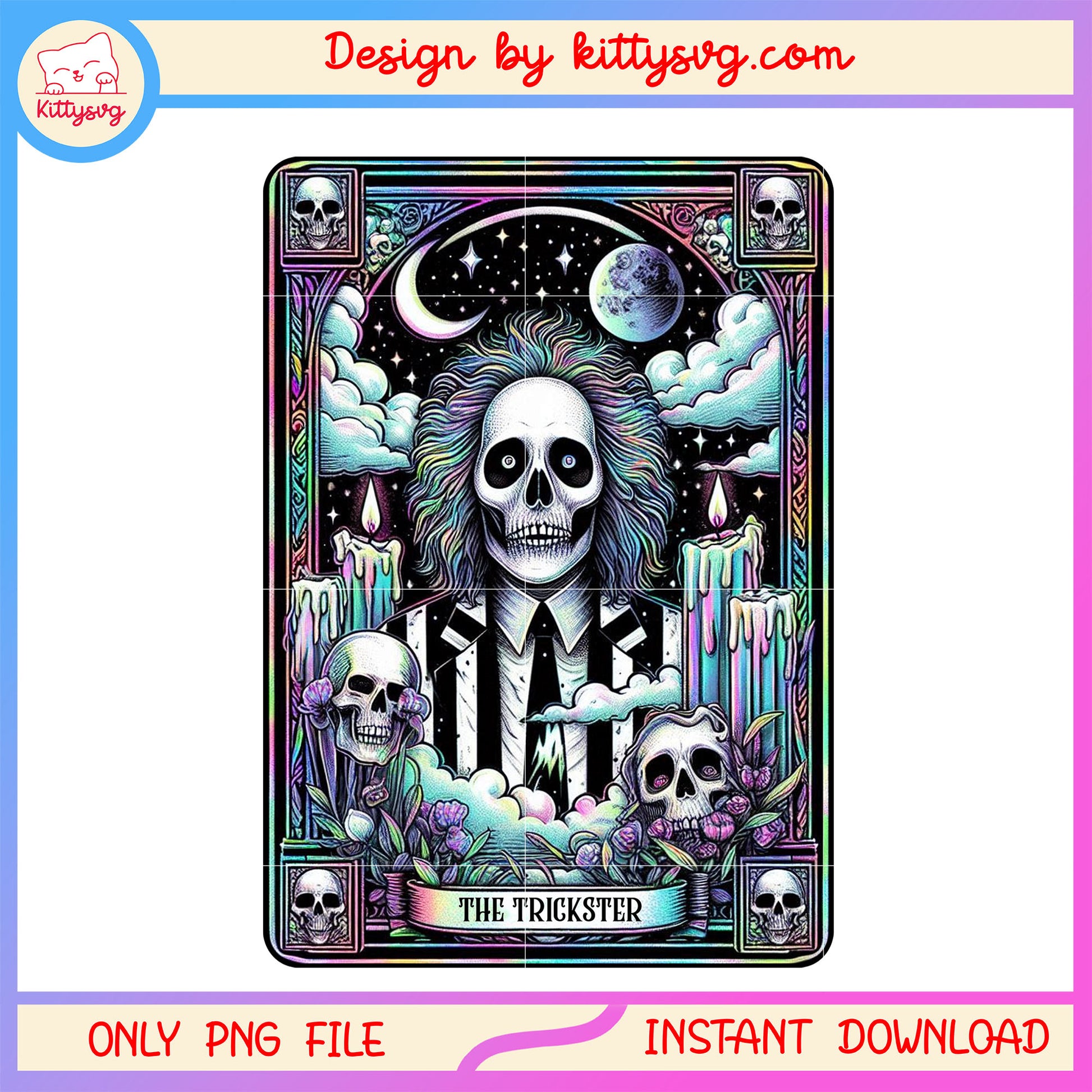 Beetlejuice the trickter retro tarot card png, horror tarot card design png