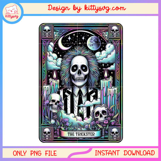 Beetlejuice the trickter retro tarot card png, horror tarot card design png