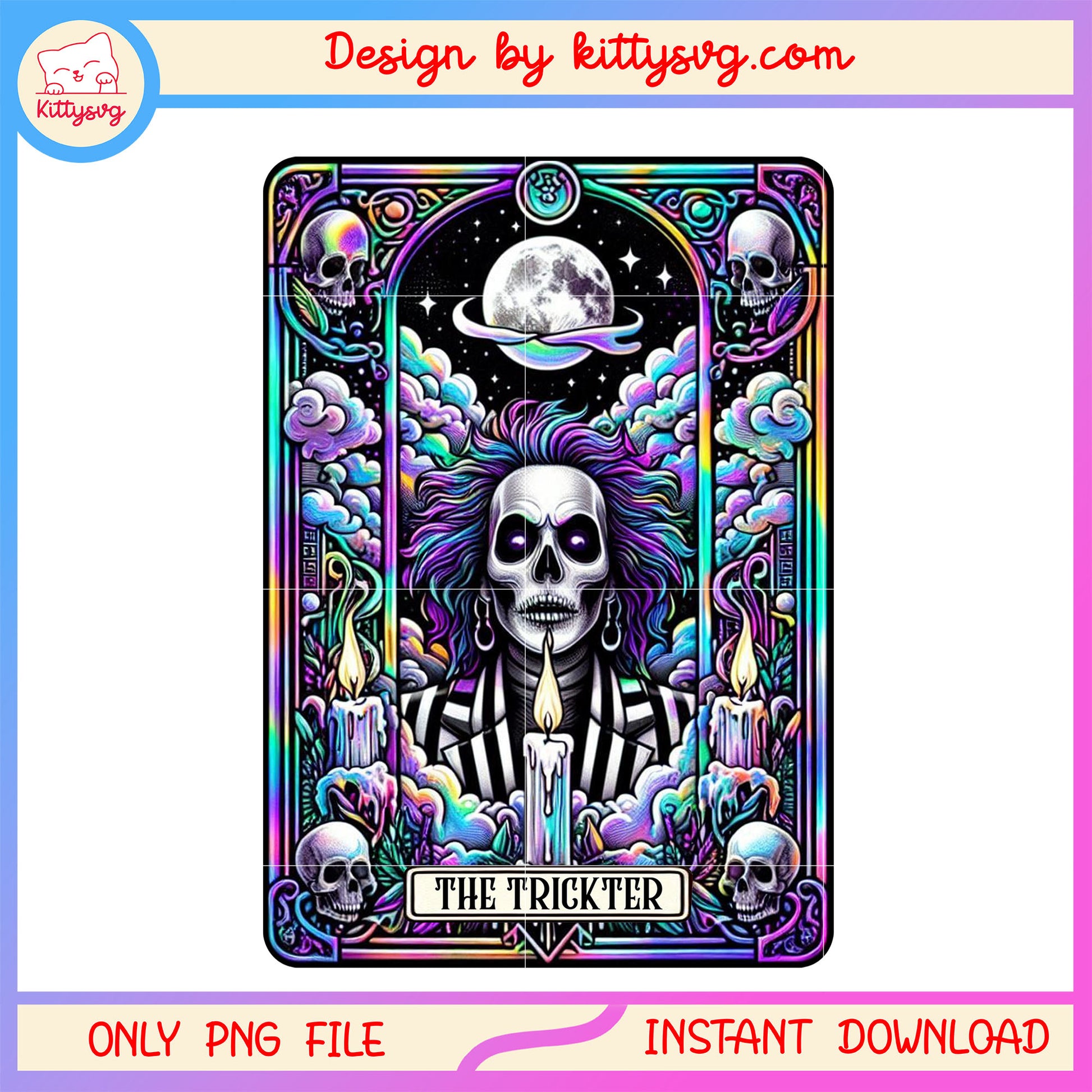 Beetlejuice the trickter skull tarot card png, skull tarot card png