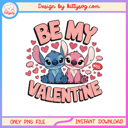 Be my valentine couple png, stitch valentines day​​ png