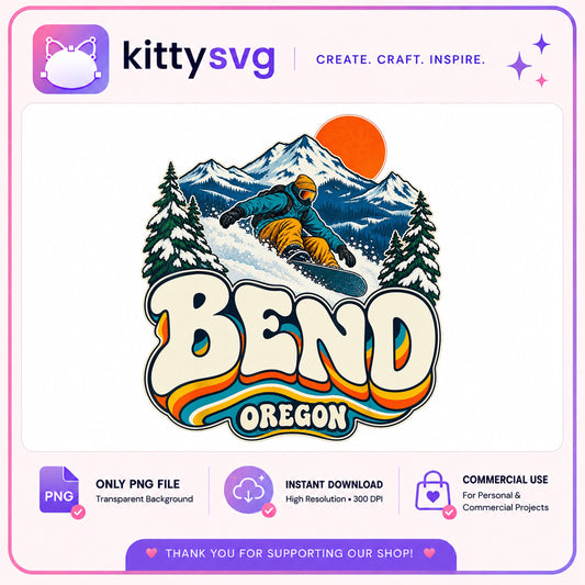 Bend Oregon Snowboarder PNG, Snowboarding Mountain PNG, Retro Ski PNG