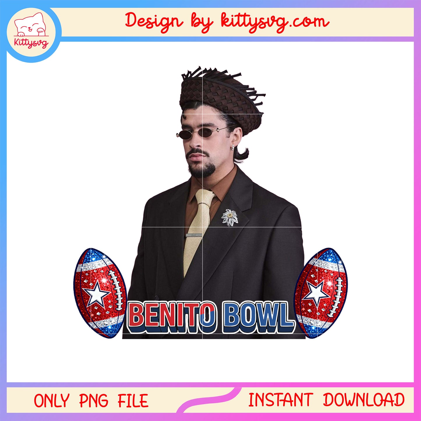 Benito bowl football design png, nfl bad bunny png, super bowl png