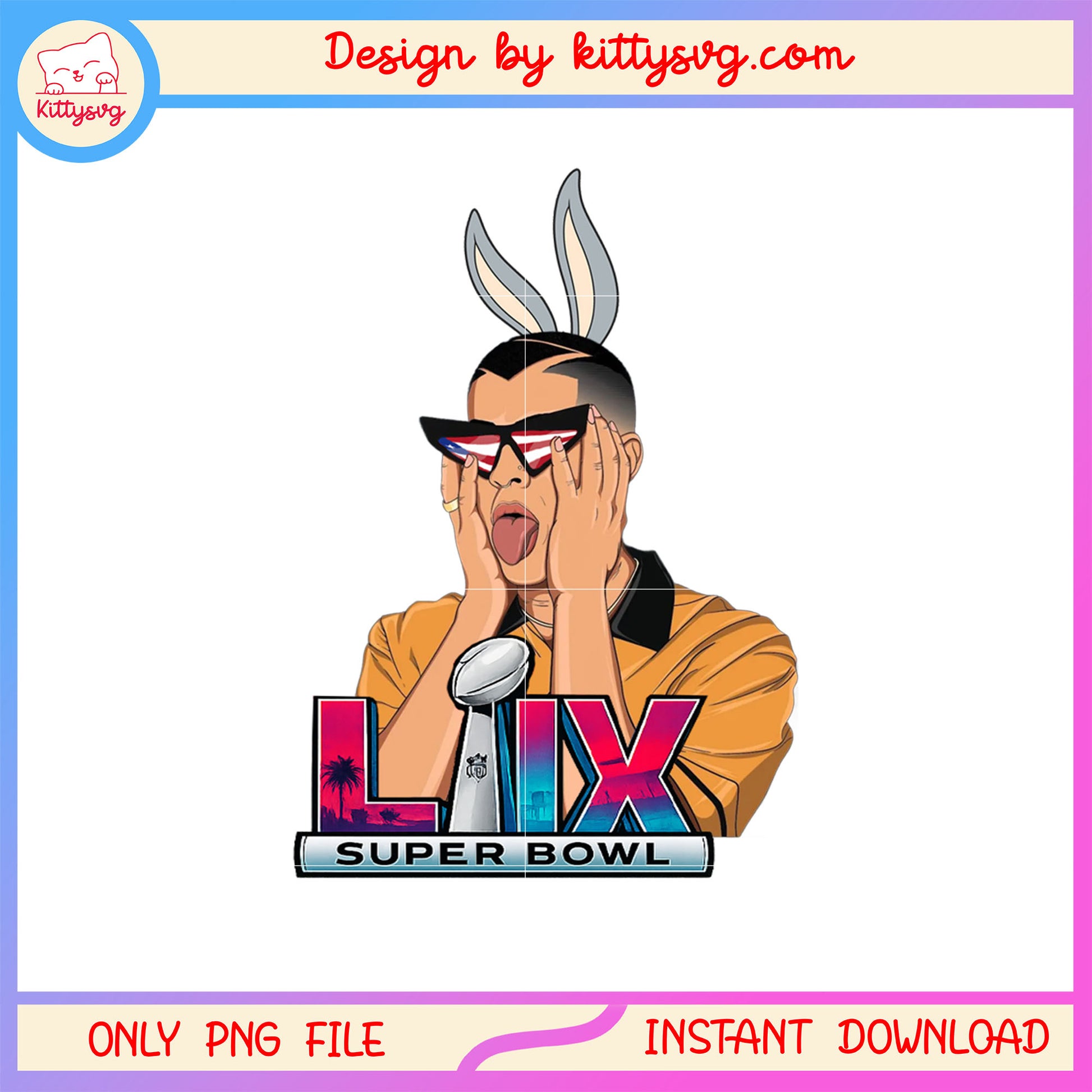 Benito bunny LIX design png, super bowl lix png, bad bunny png