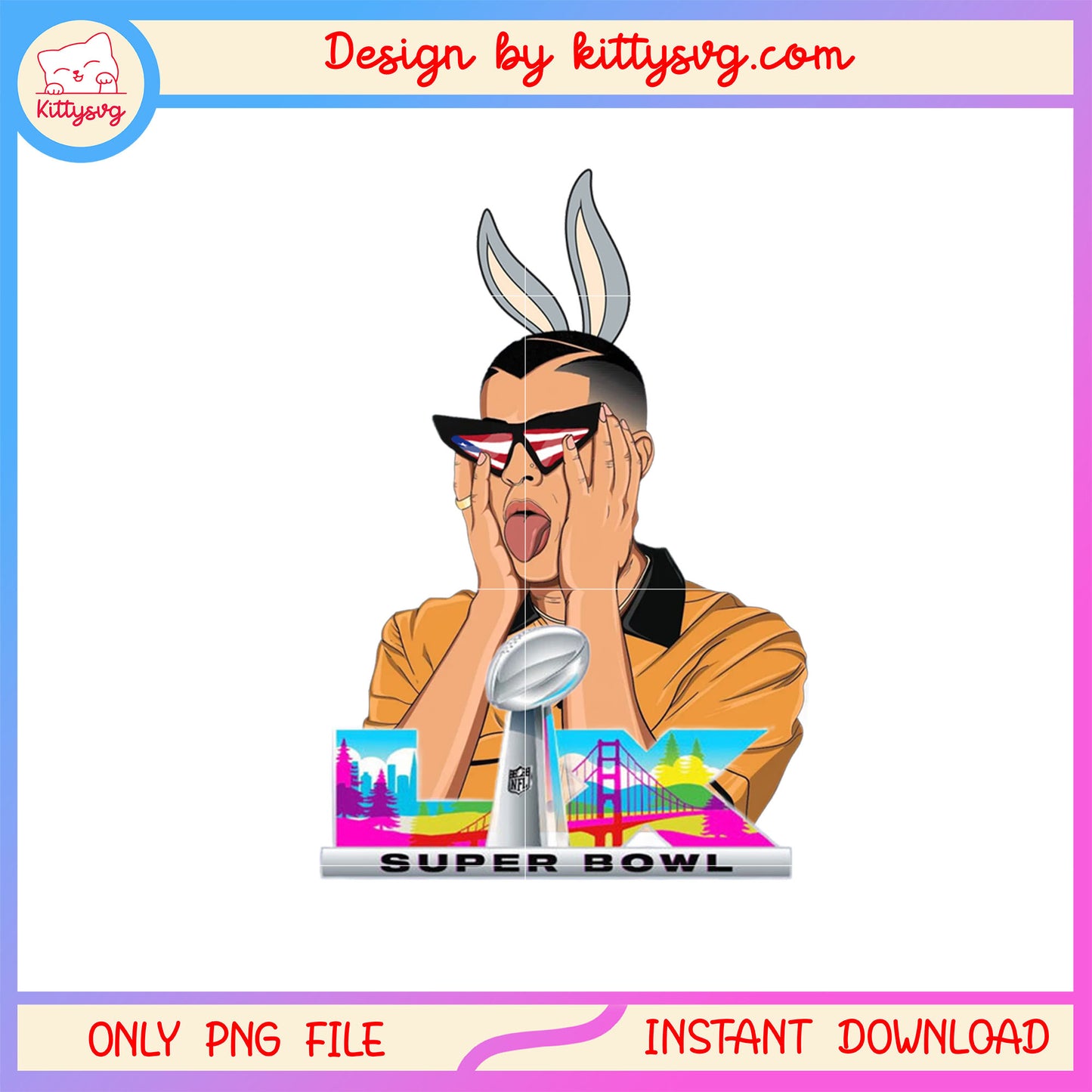 Benito bunny LIX funny png, super bowl 2026 png, bad bunny nfl png