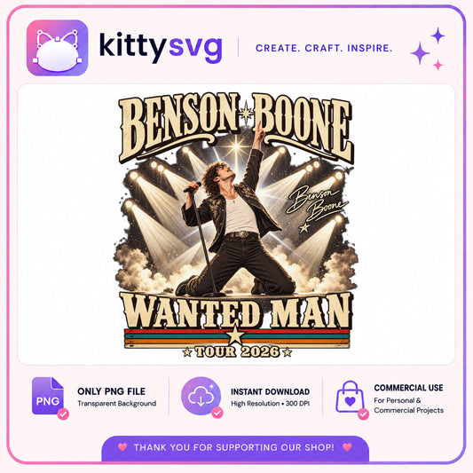 Benson Boone Wanted Man Tour 2026 PNG, Concert PNG, Music Fan PNG