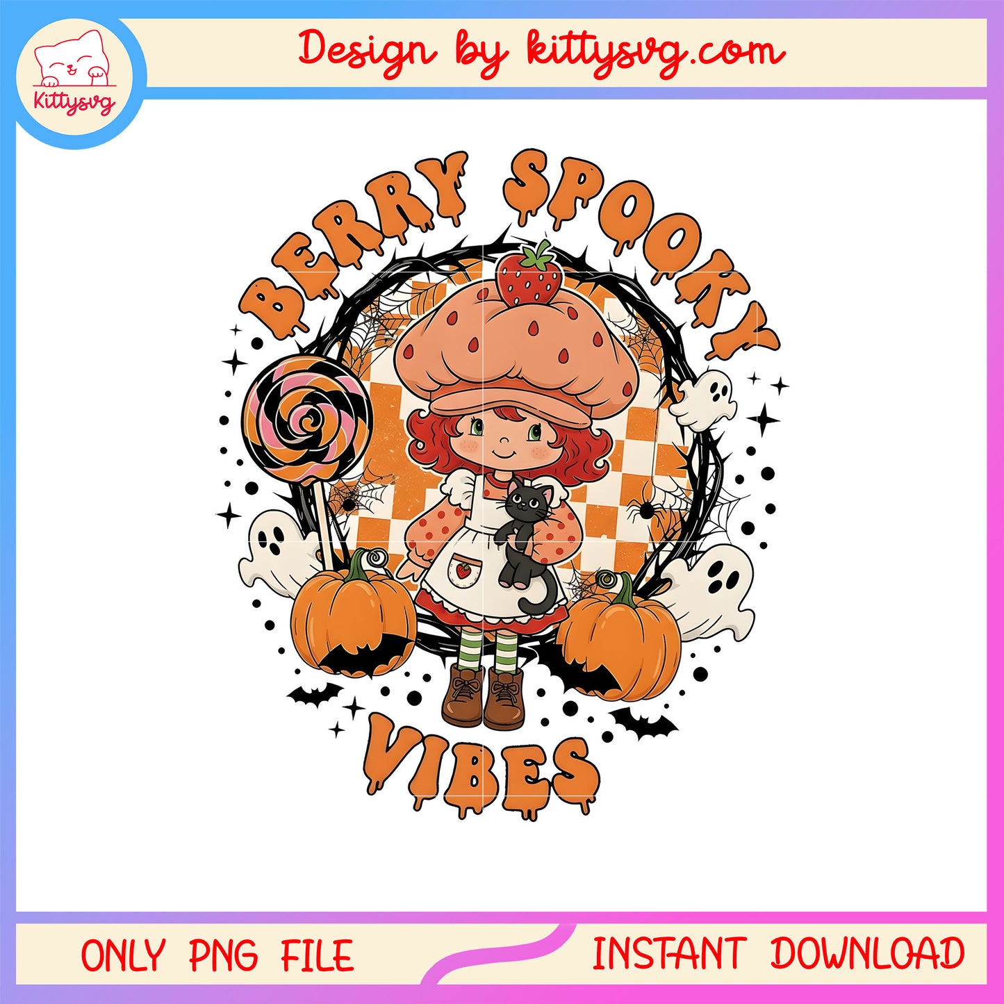 Berry spooky vibes halloween design png, strawberry shortcake png
