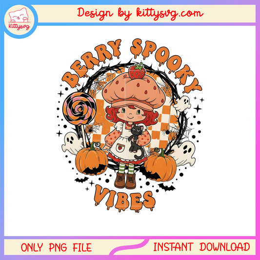 Berry spooky vibes halloween design png, strawberry shortcake png