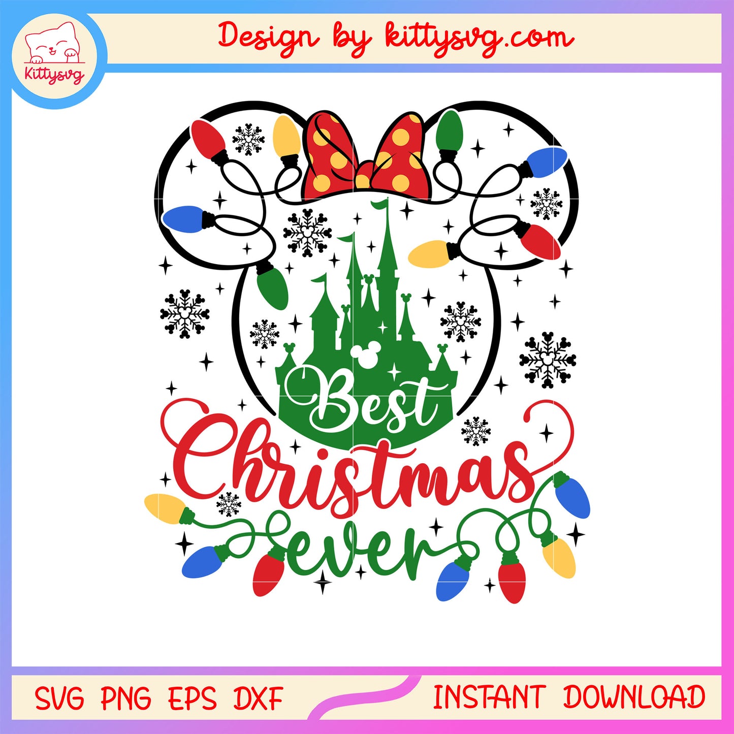 Best christmas minnie ear colorful lights svg, christmas decor svg