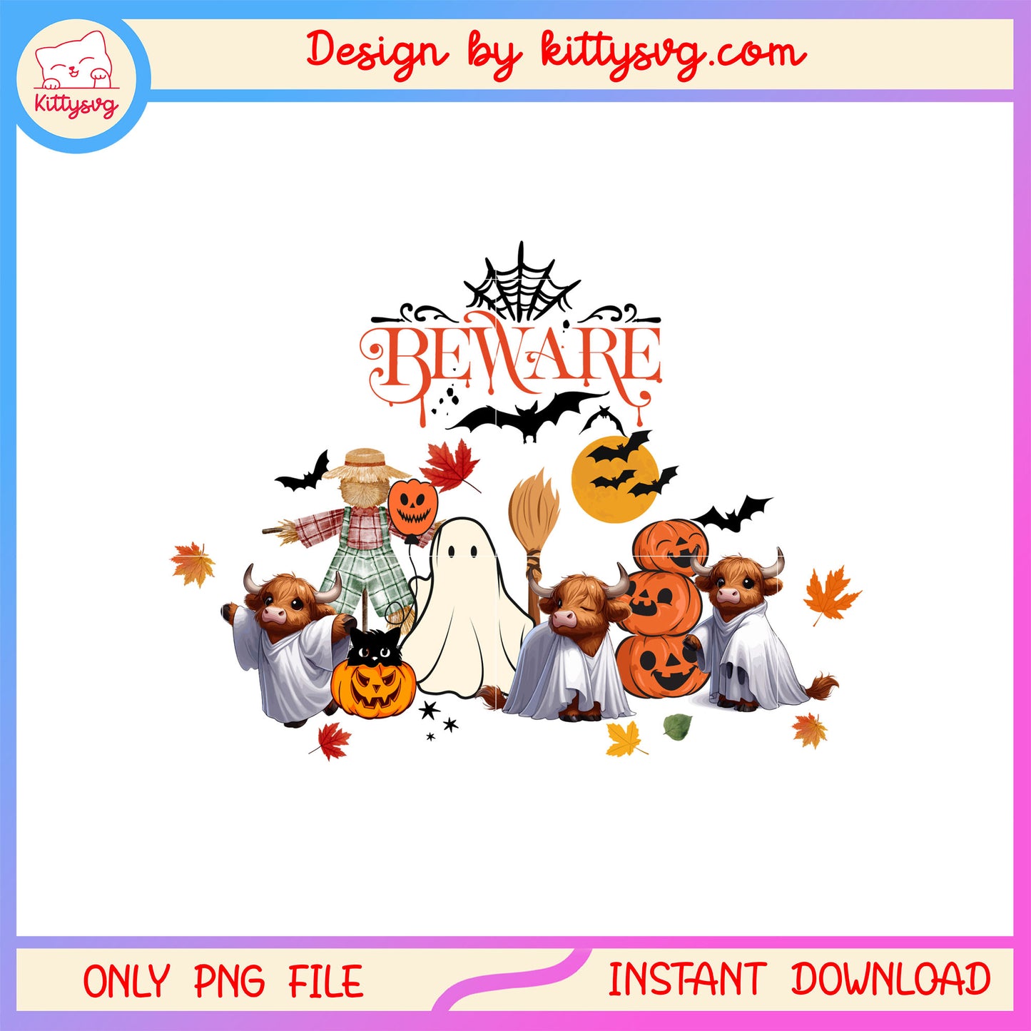 Beware highland cow ghost costume png, halloween decor png