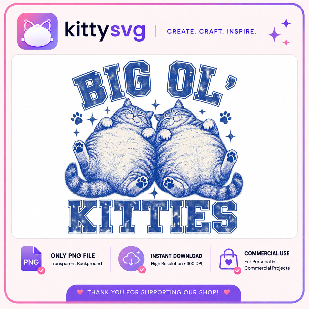 Big Ol Kitties PNG, Funny Fat Cat Shirt Design, Cat Lover PNG