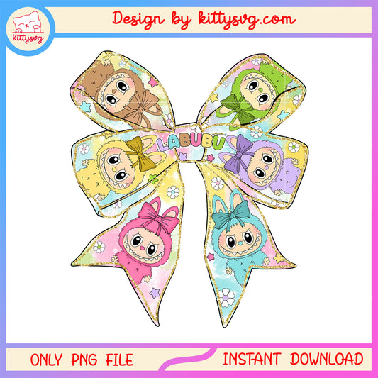 Big bow tie labubu clipart design png, pop mart toy png