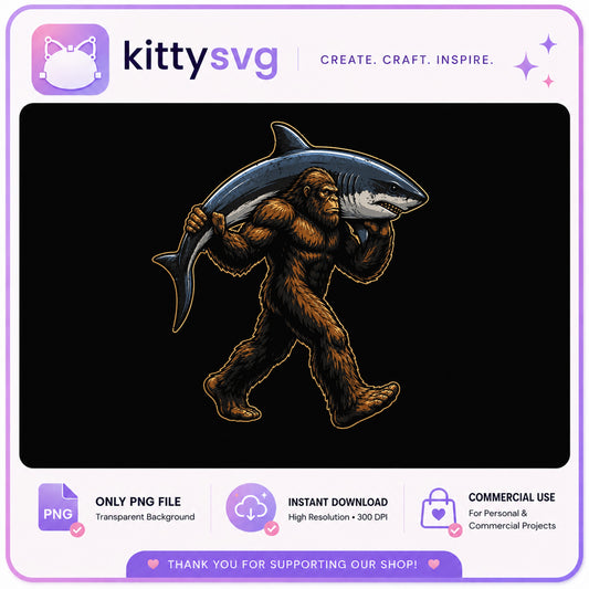 Bigfoot Carrying Shark PNG, Sasquatch Shark PNG, Funny PNG
