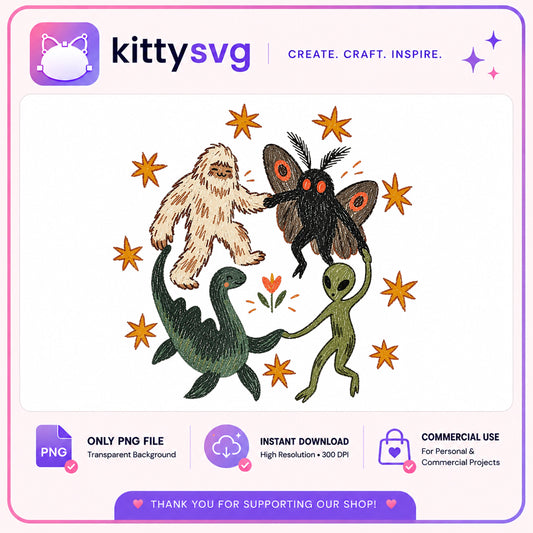 Bigfoot Mothman Alien Nessie Dancing PNG, Cryptid PNG, Funny Monster PNG