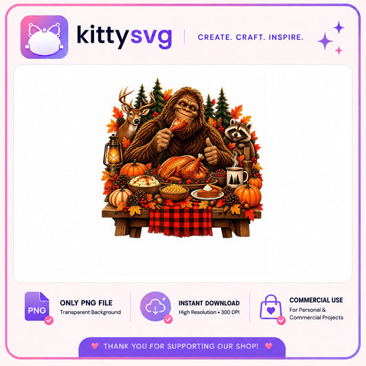Bigfoot Thanksgiving PNG, Sasquatch Fall Feast PNG, Funny PNG