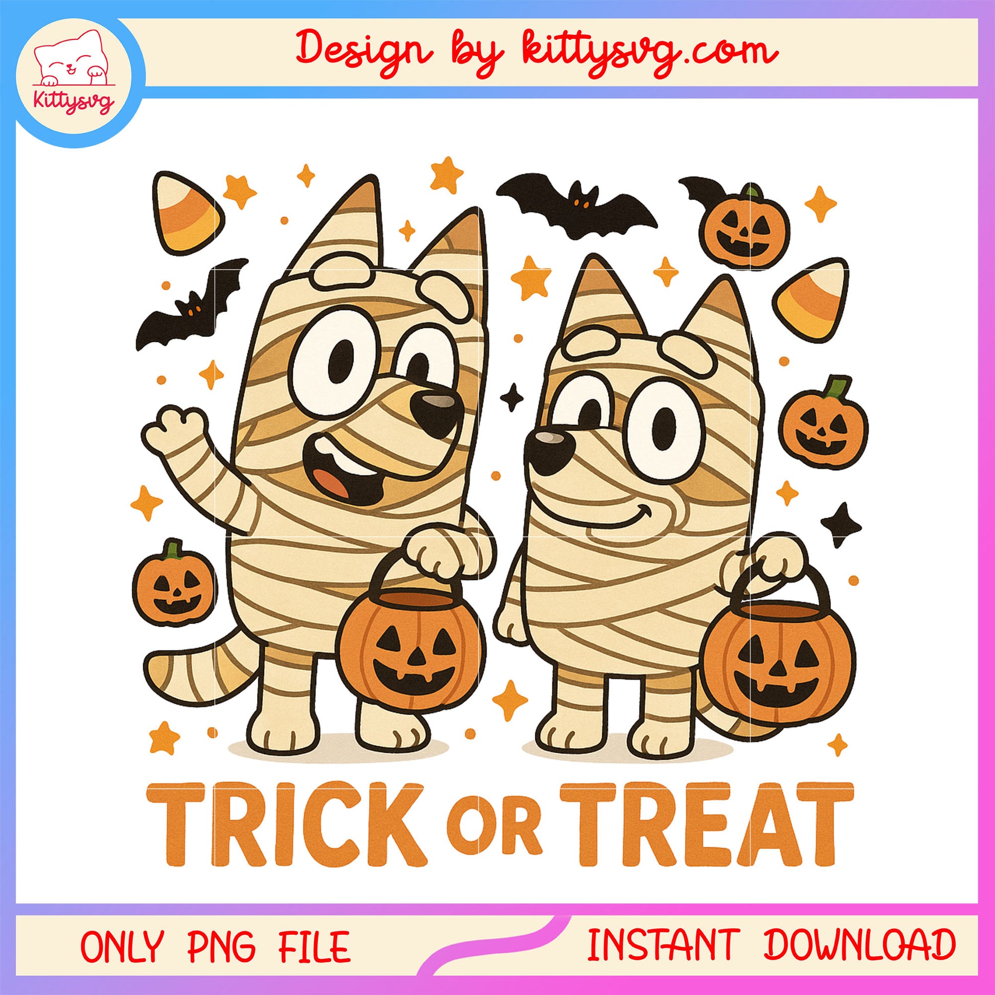 Bingo and Bluey trick or treat png, spirit halloween png, cartoon png