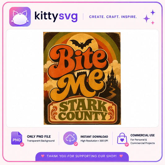 Bite Me Stark County Halloween PNG, Retro Halloween PNG, Vampire PNG