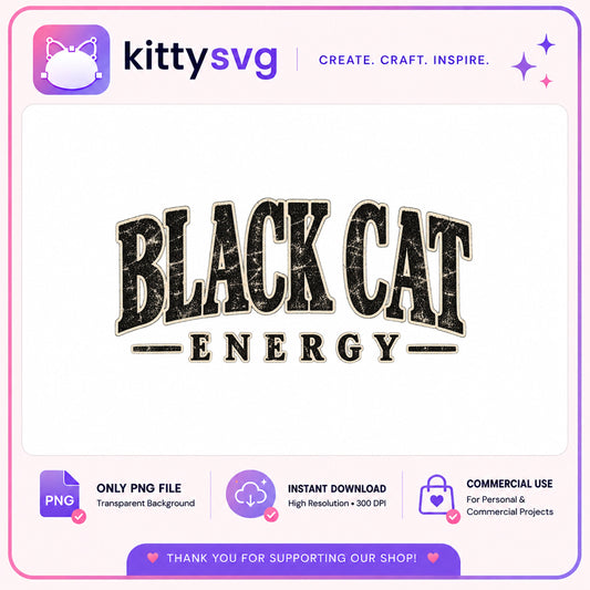Black Cat Energy PNG, Retro Halloween PNG, Cat Lover PNG