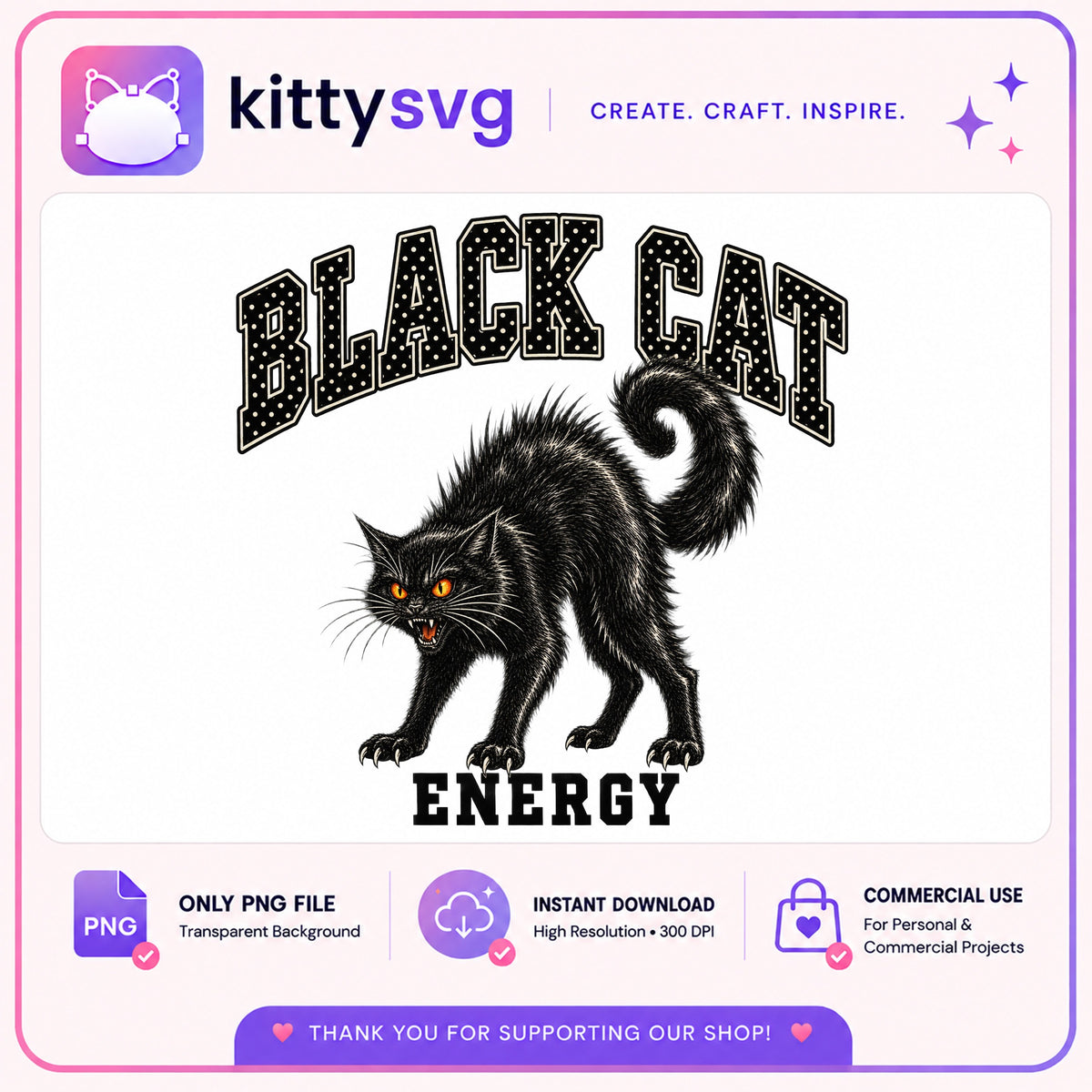 Black Cat Energy PNG, Spooky Cat Halloween PNG, Witch Cat PNG