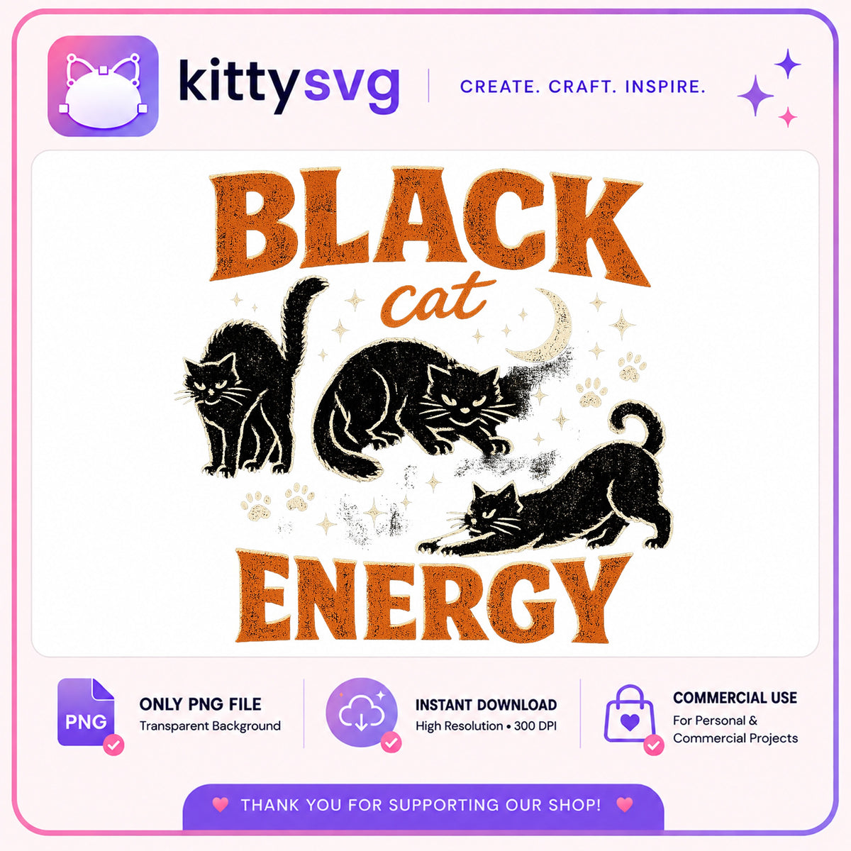Black Cat Energy PNG, Vintage Halloween Cat, Witchy Cat PNG