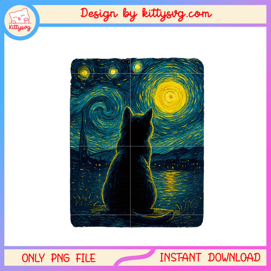 Black cat lover starry night vincent van gogh png, starry night png