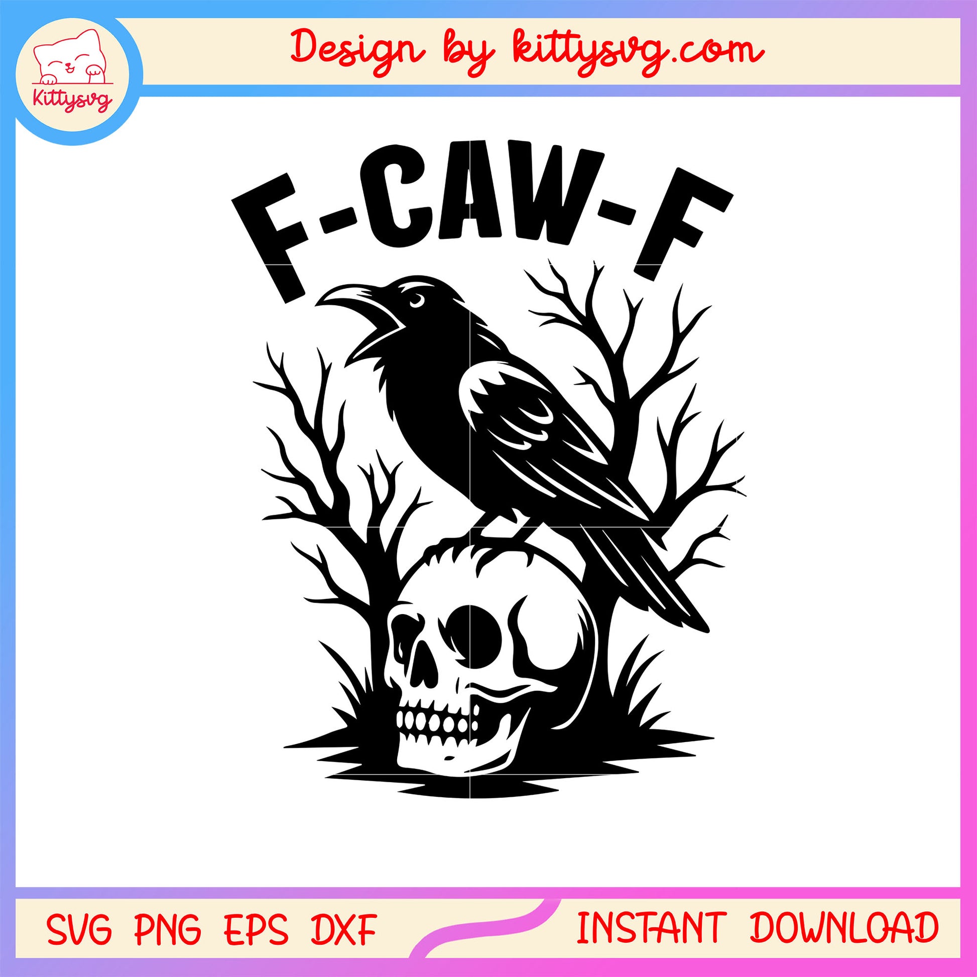 Black crow and skull f-caw-f design svg, angry crows svg