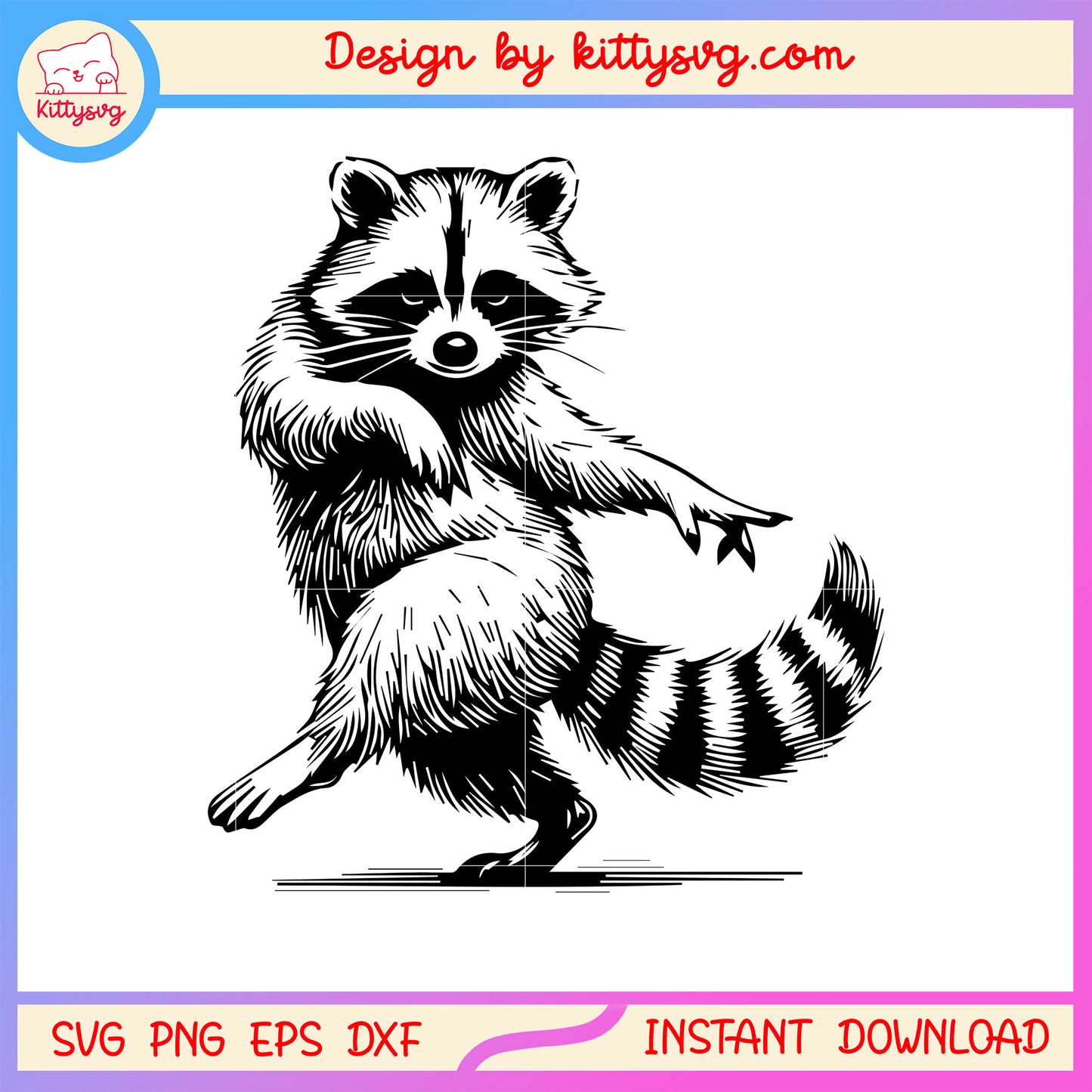 Black feral dancing  design svg, cute raccoon svg