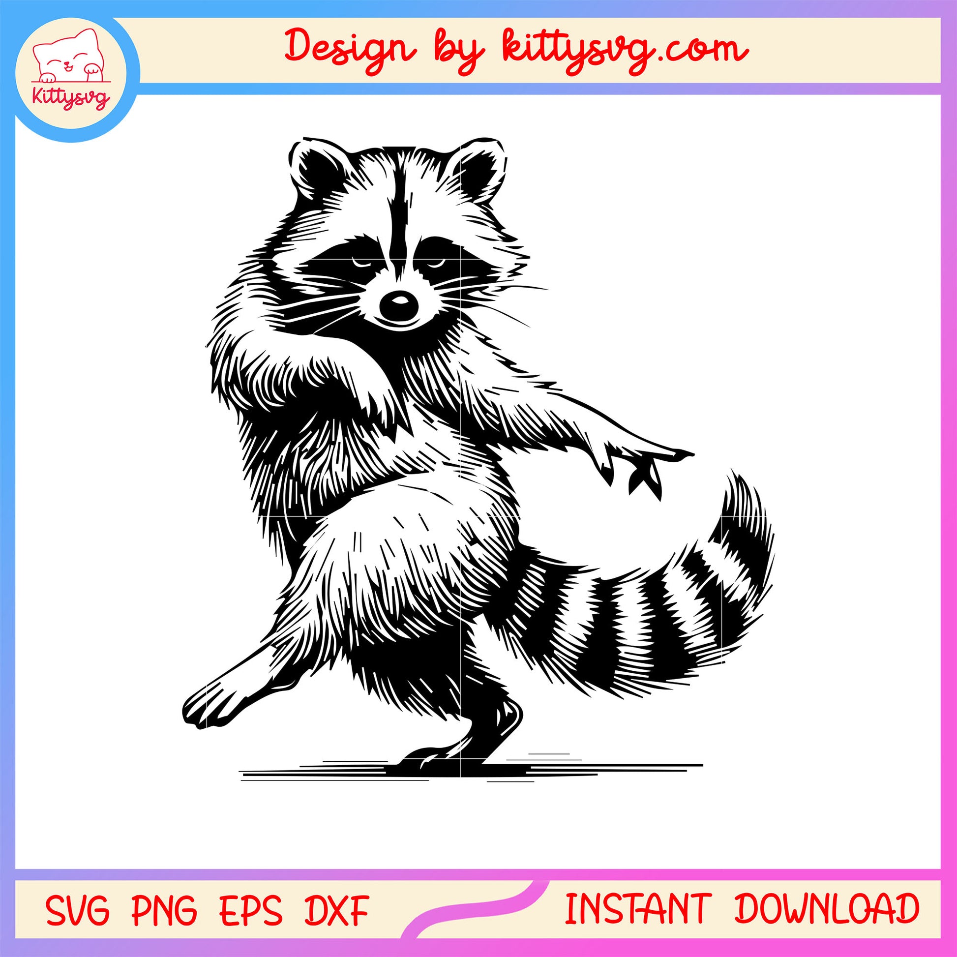 Black feral dancing  design svg, cute raccoon svg