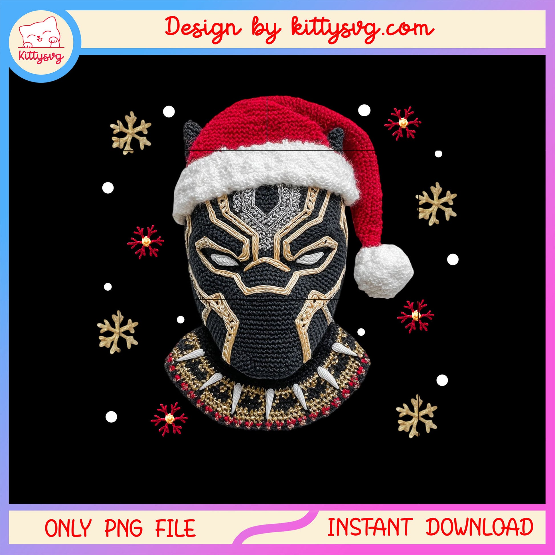 Black panther face christmas patchwork png, black panther png
