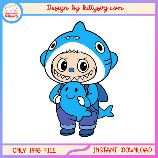 Blue baby shark labubu cute doll design png, baby sharks png