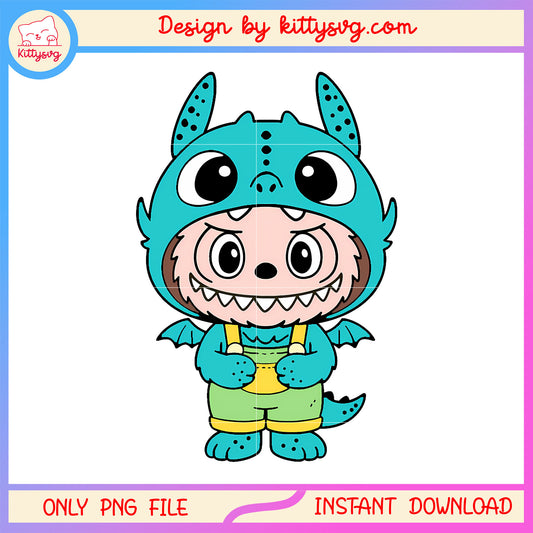 Blue monster baby dragon labubu cute doll png, labubu doll png