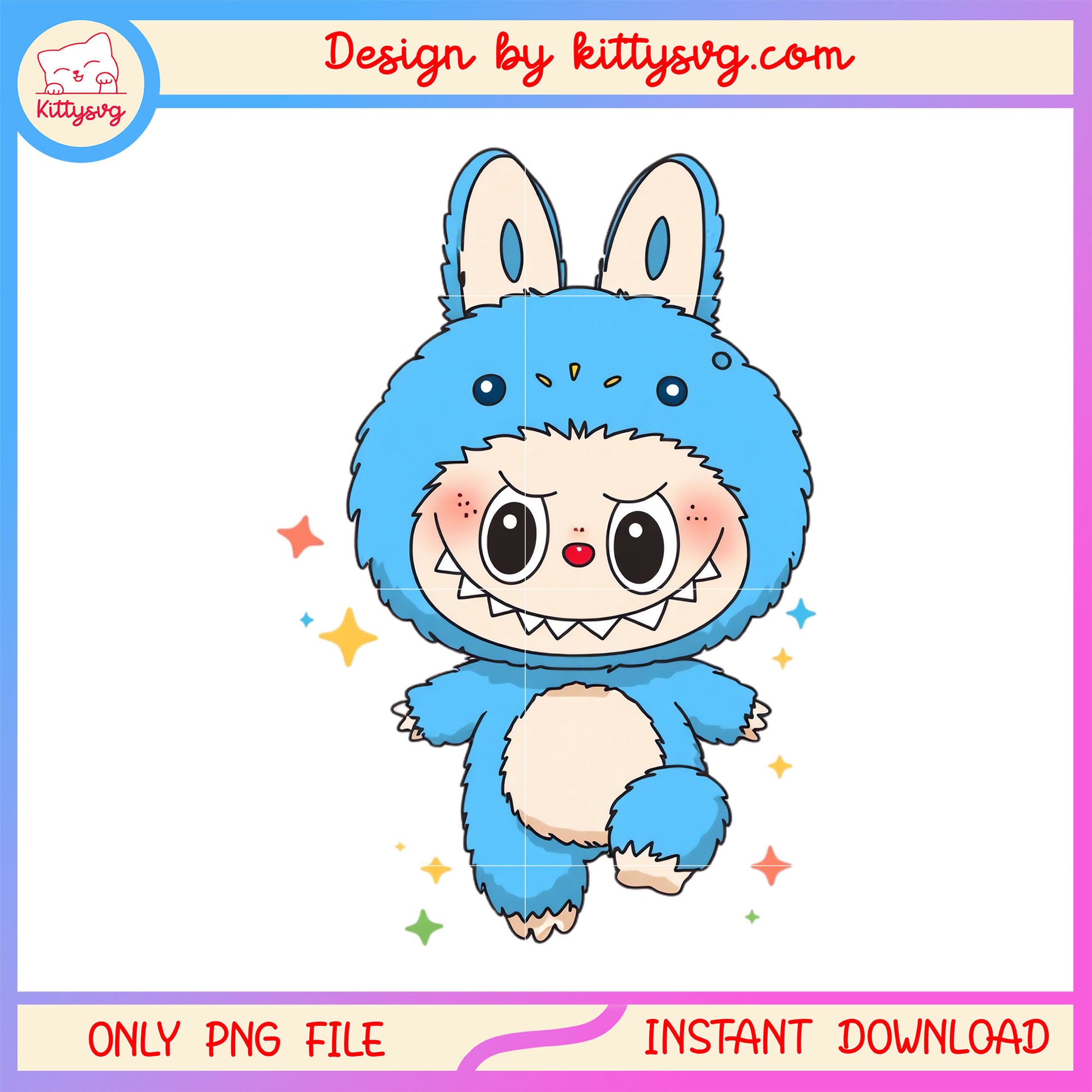 Blue monster labubu with sofa design png, labubu mmonster png