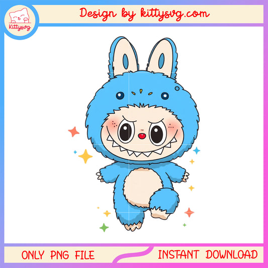 Blue monster labubu with sofa design png, labubu mmonster png