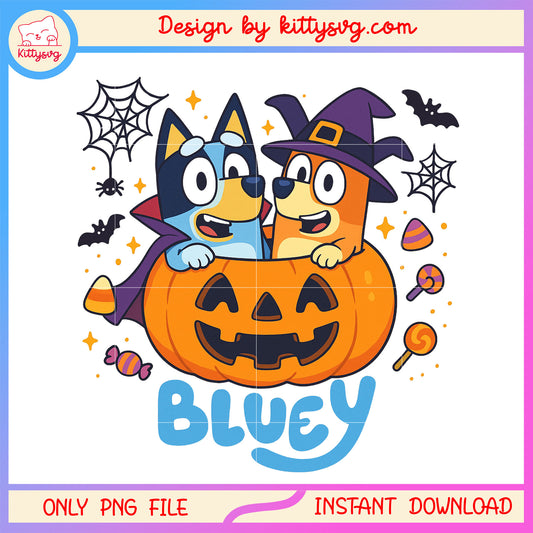 Bluey and Bingo on pumpkin png, halloween pumpkin png, bluey png