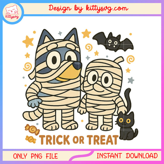 Bluey and bingo trick or treat png, halloween decor png