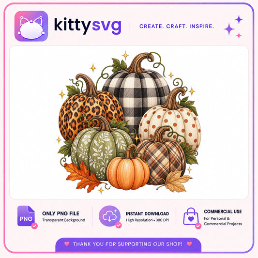 Boho Pumpkin Bundle PNG, Fall Autumn Clipart, Halloween PNG