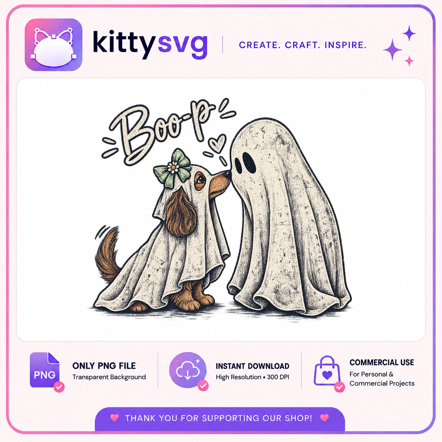 Boo-p Ghost Dog Halloween PNG, Cute Dog Ghost Costume PNG, Halloween PNG